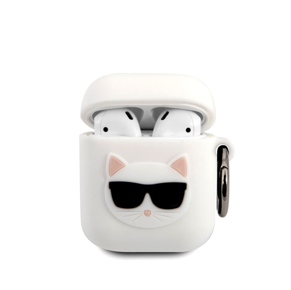 CG MOBILE Karl Lagerfeld Silicone Case ( Embossed Logo Choupette ) with Ring Compatible for AirPods 1/2, Scratch Resistant, Shock Absorption, Drop Protection, & Dustproof