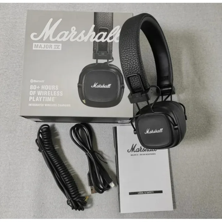 Marshall Major IV On-Ear Wireless Headphones, Foldable Design, 80 Hours of Wireless Play Time, Bluetooth Multipoint Connectivity, Fast & Wireless Charging, Bluetooth Version 5.0, 3 Hours Charging Time, 10 m Bluetooth Range - Black