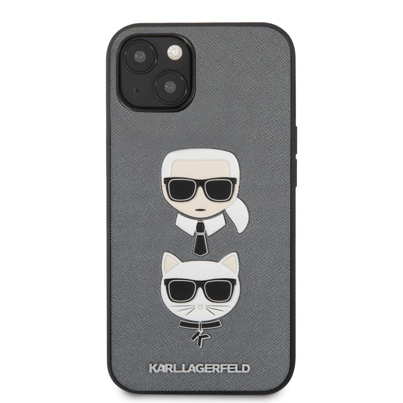 CG MOBILE Karl Lagerfeld PU Saffiano Case with Embossed Karl & Choupette Head Compatible for iPhone 13  (6.1") Scratch Resistant, Easy Access to All Ports, Drop Protection