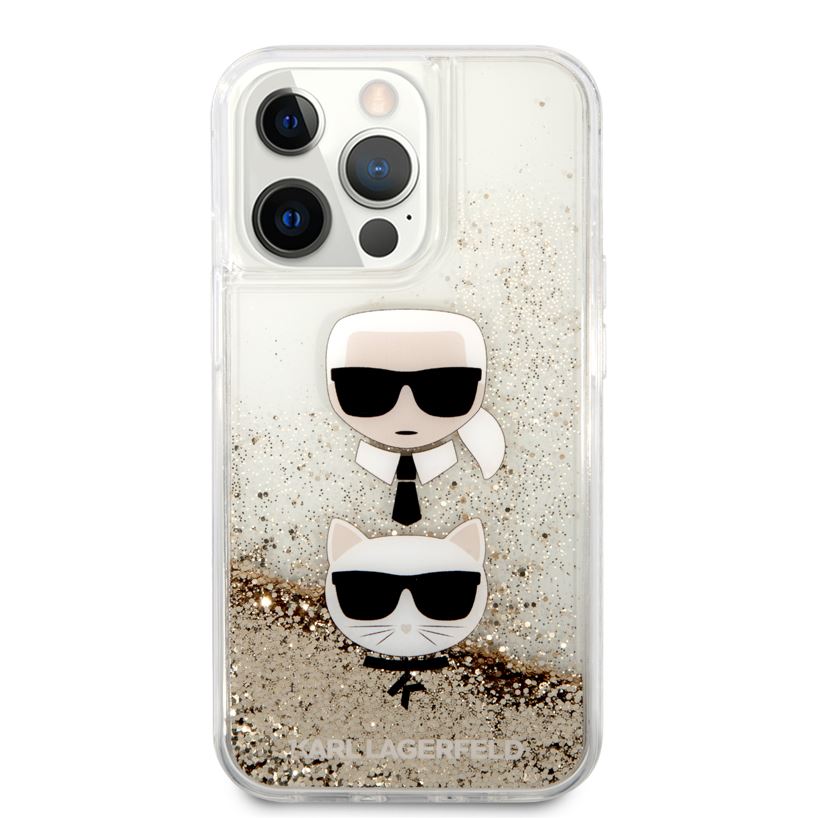 CG MOBILE Karl Lagerfeld Liquid Glitter Case Karl And Choupette Head Compatible for iPhone 13 Pro (6.1") Easy Access to All Ports, Scratch Resistant, Drop Protection Back Cover