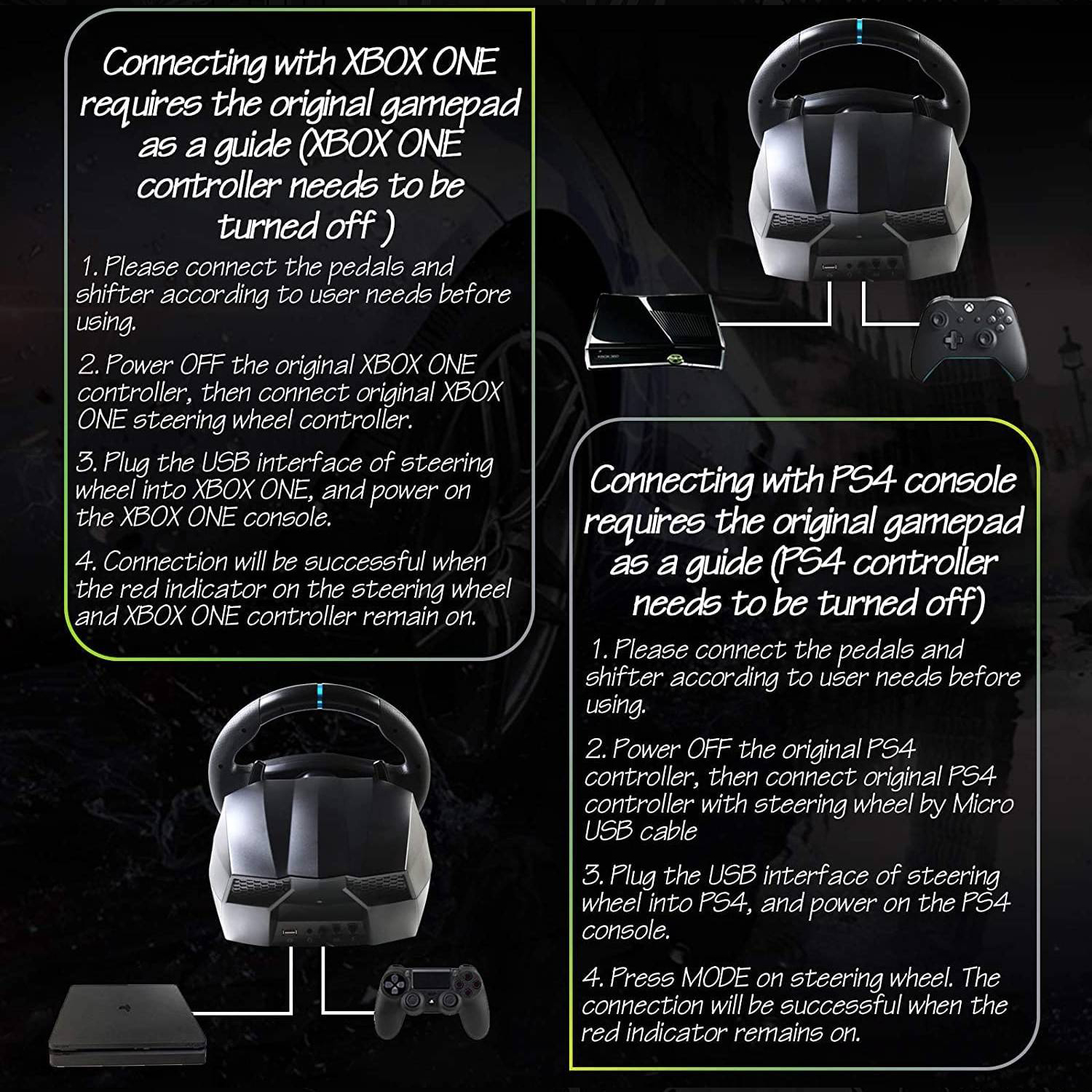 عجلة سباق الألعاب PXN V9 مع دواسات ومحول، وعجلة قيادة للكمبيوتر الشخصي، وXbox One، وXbox Series X/S، وPS4، وPS3، و محول Nintendo 