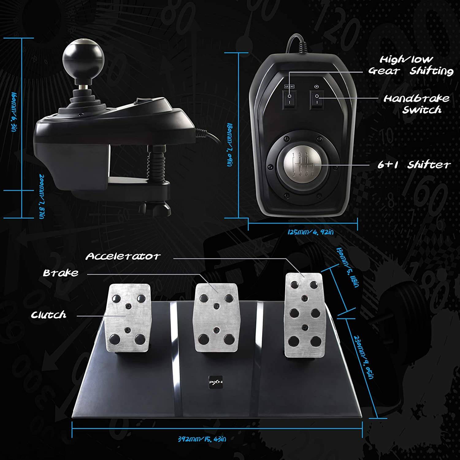 عجلة سباق الألعاب PXN V9 مع دواسات ومحول، وعجلة قيادة للكمبيوتر الشخصي، وXbox One، وXbox Series X/S، وPS4، وPS3، و محول Nintendo 