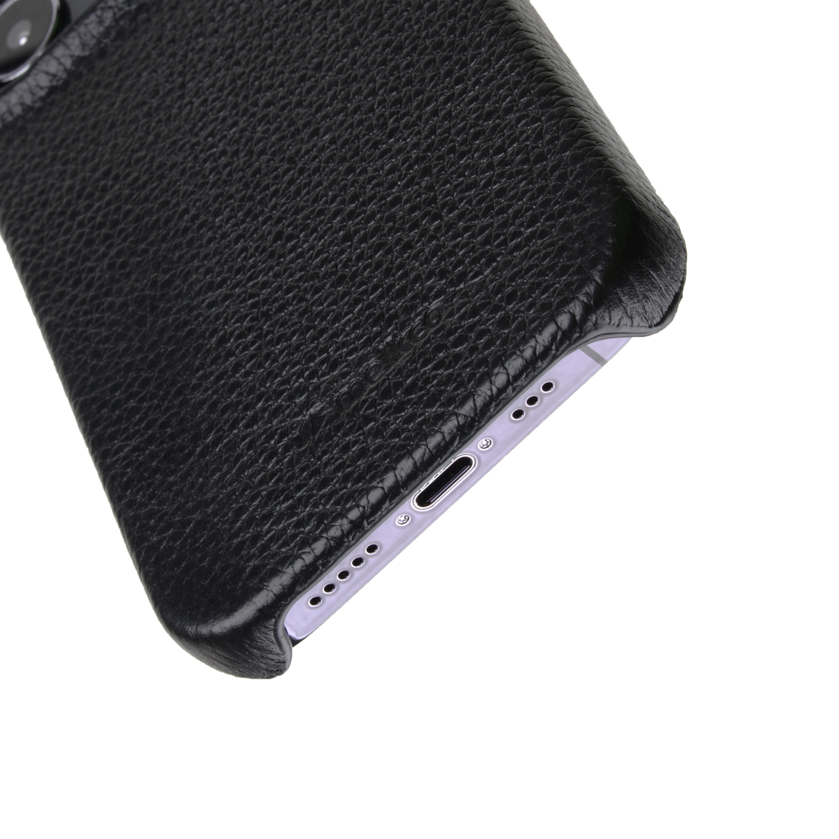 Melkco Back Snap Series Lai Chee Pattern Premium Leather Snap Cover Case for Apple iPhone 13 Pro (6.1") - (Black LC)