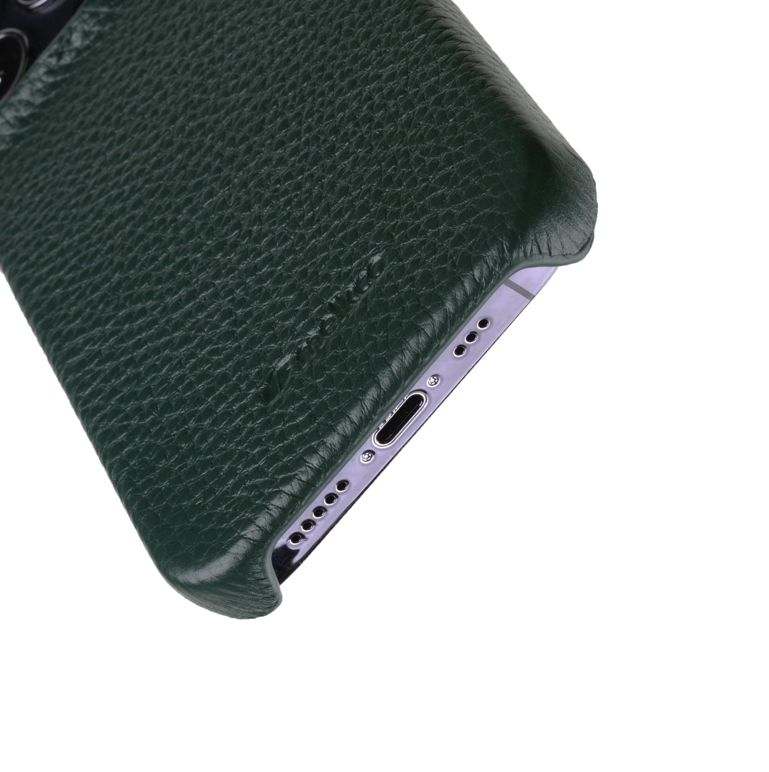 Melkco Back Snap Series Lai Chee Pattern Premium Leather Snap Cover Case for Apple iPhone 13 Pro (6.1") - (Dark Green LC)