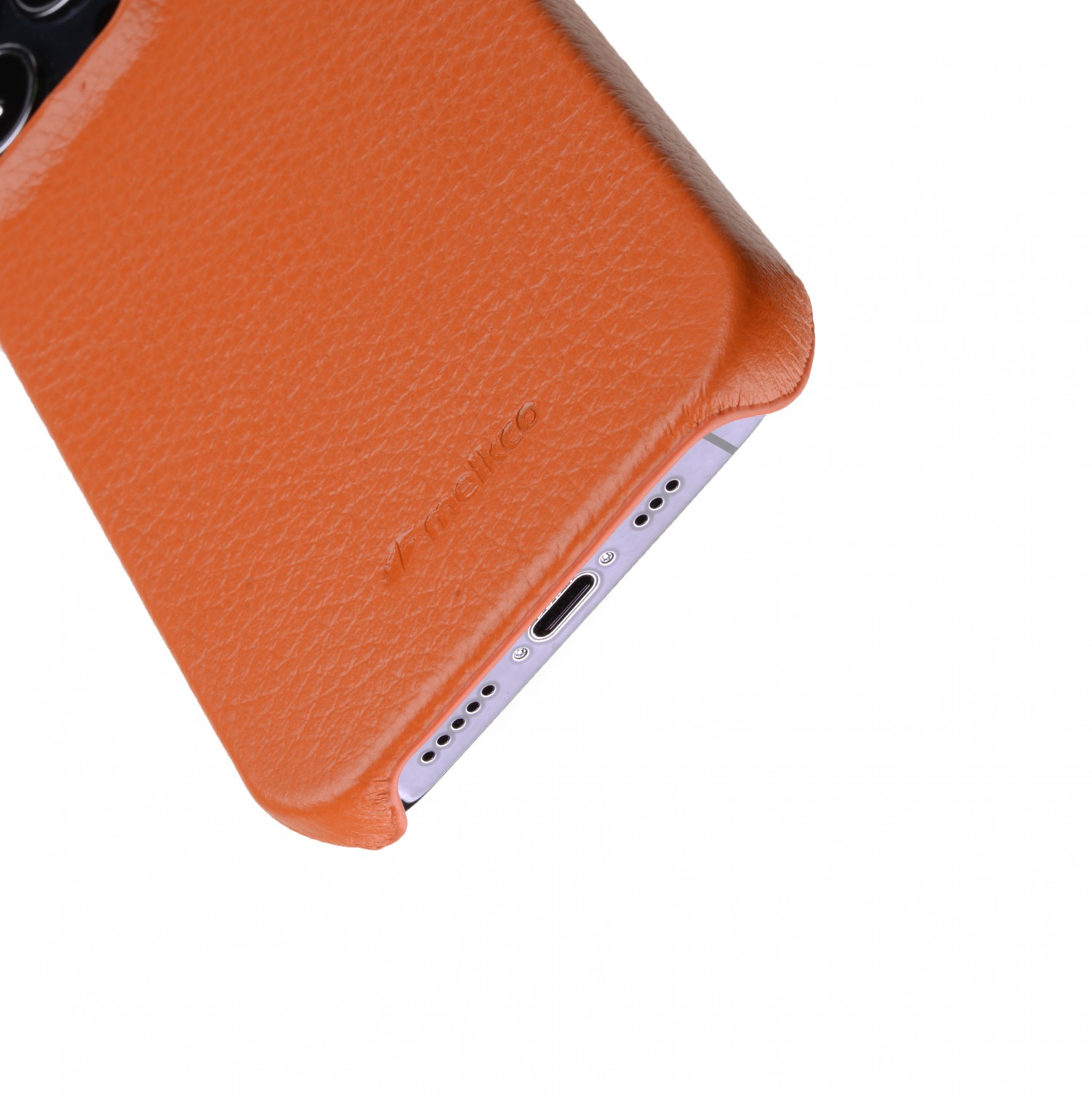Melkco Back Snap Series Lai Chee Pattern Premium Leather Snap Cover Case for Apple iPhone 13 Pro (6.1") - (Orange LC)