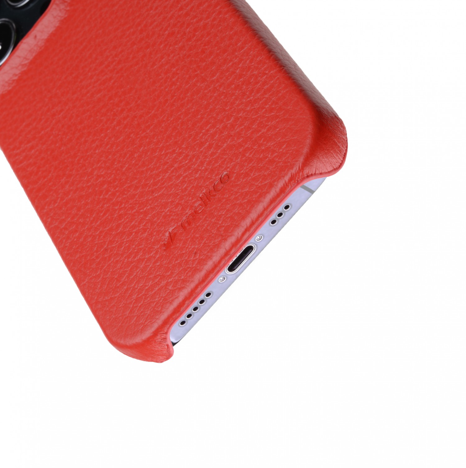 Melkco Back Snap Series Lai Chee Pattern Premium Leather Snap Cover Case for Apple iPhone 13 Pro (6.1") - (Red LC)